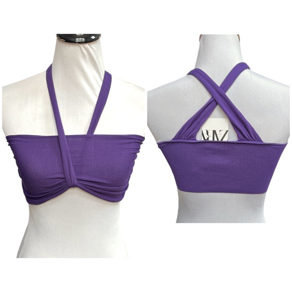 Zara Ribbed Halter Cropped Top Purple Size Small - Picture 12 of 12